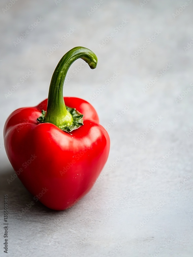 Poster vibrant red bell pepper with a green stem isolated on a smooth gray background : generative ai