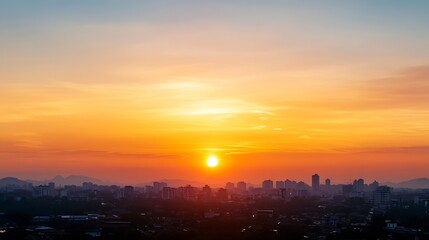 Obraz premium Stunning city skyline at sunset with vibrant colors reflecting in the urban architecture : Generative AI