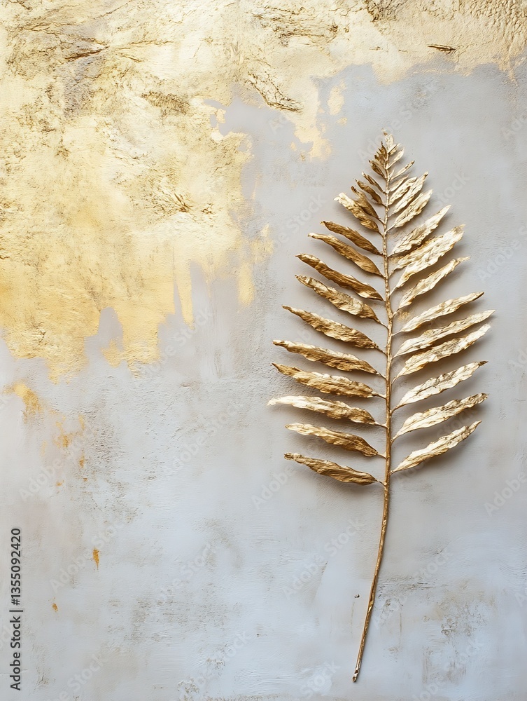 Aufkleber Elegant golden fern leaf against a textured golden and grey background creating a striking visual contrast : Generative AI