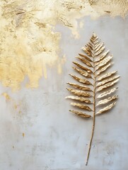 Obraz premium Elegant golden fern leaf against a textured golden and grey background creating a striking visual contrast : Generative AI