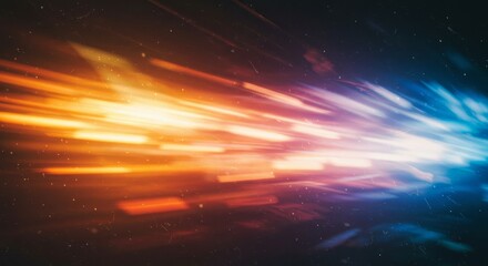 Fototapeta premium Dynamic Light Streaks Abstract Background - Abstract featuring vibrant orange and blue light streaks against a dark background, ideal for technology, speed, or energy concepts