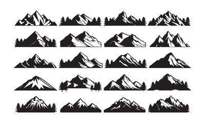 Set of mountain icons for hazard warning and safety signs