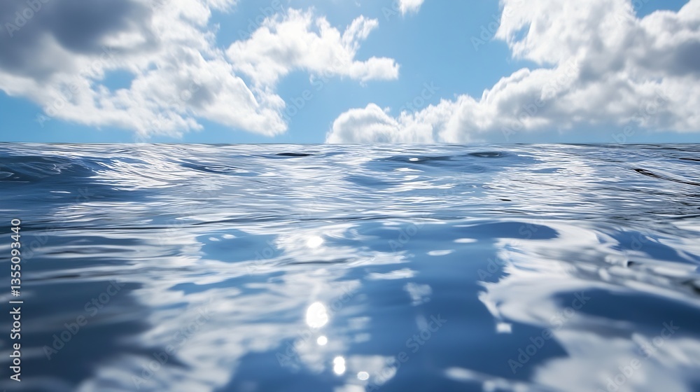 Poster expansive ocean view under a clear blue sky with gentle waves shimmering in the sunlight : generativ