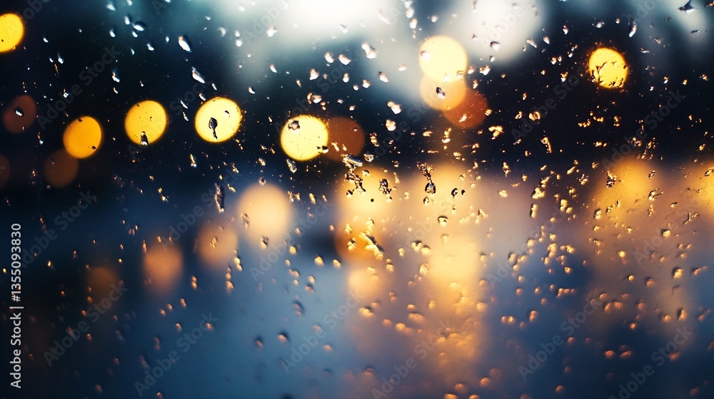 Fototapete raindrops on a windowpane with blurred city lights in the background creating a cozy atmosphere : ge
