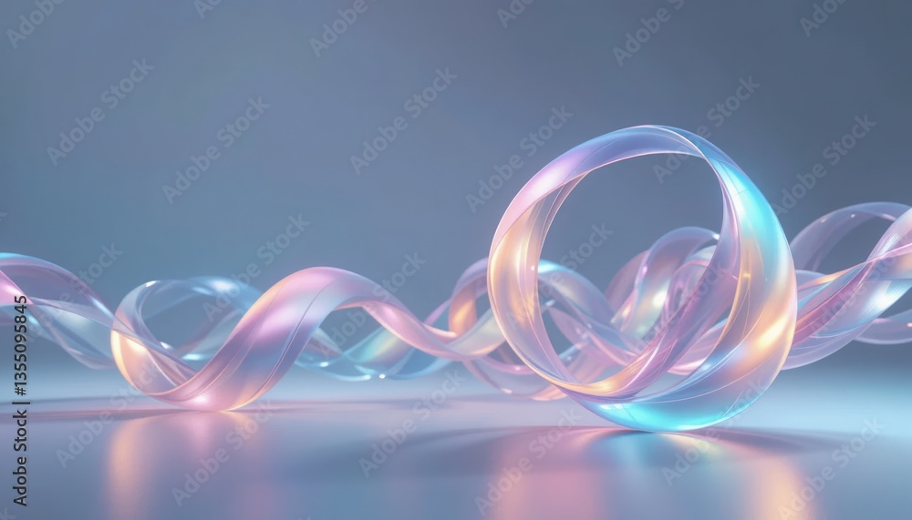 Poster flowing translucent ribbon sculpture studio art space digital artwork minimalistic environment close
