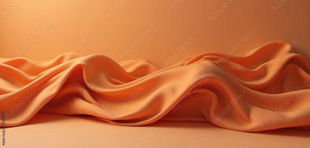 Poster abstract silk fabric with wave pattern in orange color. modern smooth cloth texture. background for 