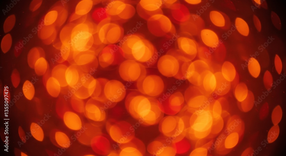 Poster festive orange and red bokeh lights background - abstract background with orange and red bokeh light