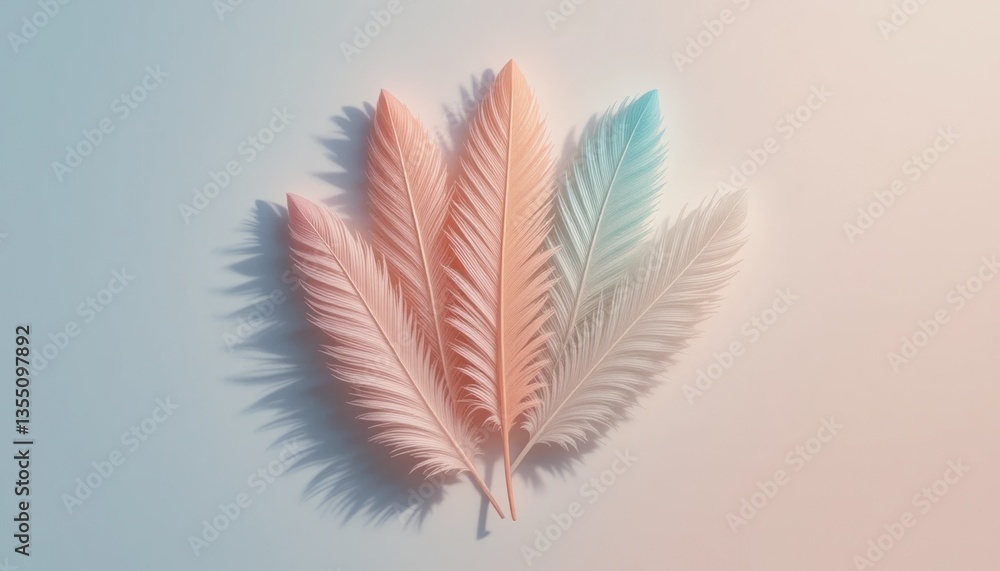 Poster delicate nature elements artistic presentation of colorful feathers studio setting digital art minim