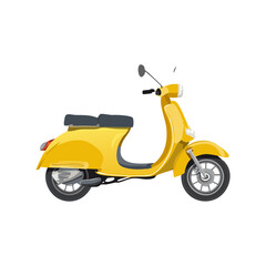 Yellow traditional italian motor scooter vector illustration. Classic city motorcycle.