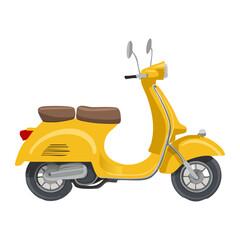 Yellow traditional italian motor scooter vector illustration. Classic city motorcycle.