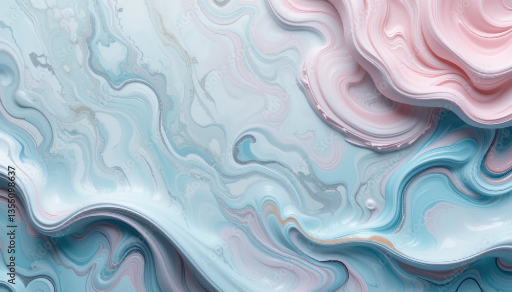 Poster exploring fluid dynamics abstract colorful waves digital art modern aesthetic soft textures artistic