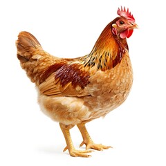 Fototapeta premium Brown Chicken Standing Proudly on a White Background with Vibrant Feathers