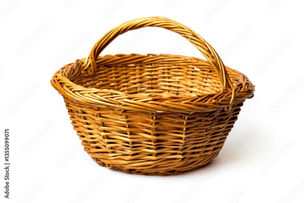 Poster empty wicker basket with handle isolated on white background studio shot