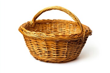 Obraz premium Empty Wicker Basket with Handle Isolated on White Background Studio Shot