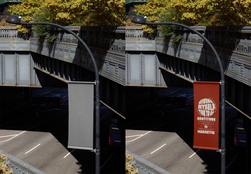 Lamppost Fly Banner in New York for Logo and Design Presentation