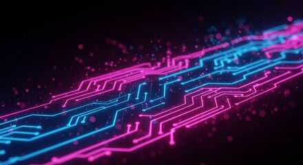 Futuristic Circuit Board Design - Abstract of a glowing pink and blue circuit board, ideal for technology, innovation, and concepts