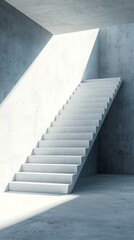 Fototapeta premium Modern Concrete Staircase with Sunlit Room.