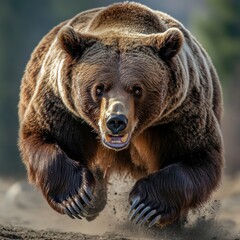 Obraz premium Powerful grizzly bear charging