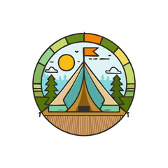 Scenic Badge Illustration of Camping in the Mountains by the Lake. Vector illustration. Generative Ai