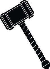 Isolated Black and White Silhouette of Viking Hammer With White Stripes