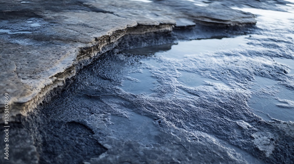 Poster closeup of textured rocky surface with reflections of water in natural light : generative ai