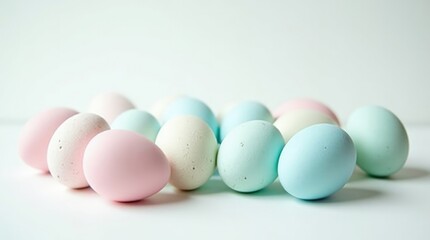Pile of Pastel Easter Eggs on White Background