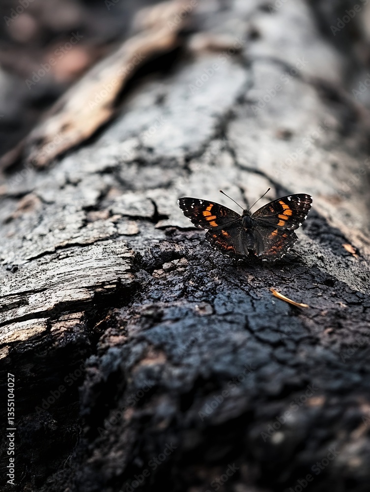 Poster rustic log with butterfly perched on it showcasing nature's beauty in a forest setting : generative 