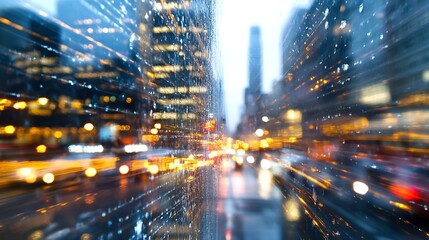 Obraz premium Urban Rainy Night with Blurred City Lights and Vibrant Traffic Flow : Generative AI