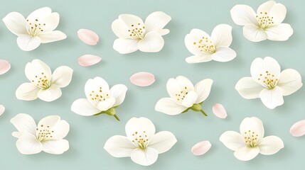 Elegant White Flower Arrangement with Soft Pink Petals on a Light Mint Background