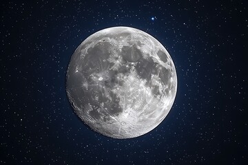 The bright full moon against the dark starry background of space