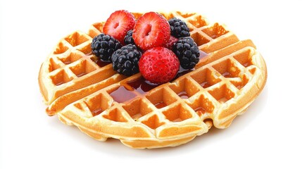 Golden Waffles with Fresh Berries and Syrup