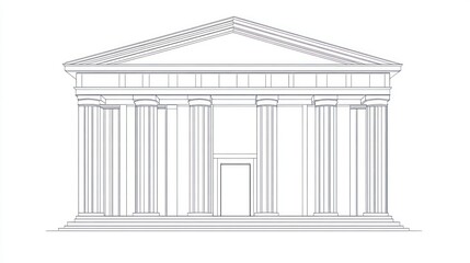Fototapeta premium Classic Greek temple facade drawing, architectural sketch