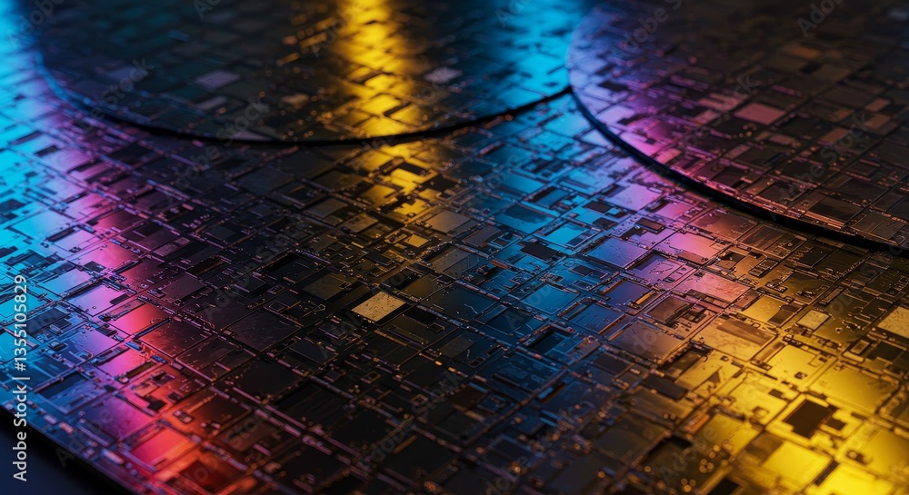 Poster illuminated circuit board technology - close-up view of illuminated circuit boards, showcasing intri