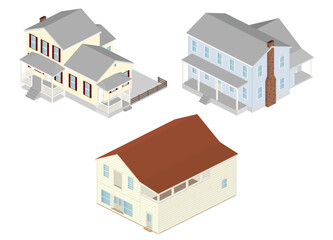 Isometric two story houses and apartment 