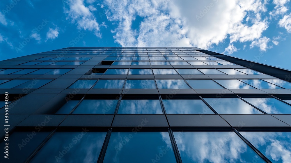 Aufkleber modern skyscraper reflecting clouds in the blue sky showcasing urban architecture : generative ai