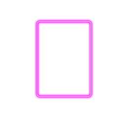 Neon rectangle frame pink color isolated on transparent background. Glowing neon border with empty copy space Glow banner, mockup, template. Neon sign for decoration, design elements