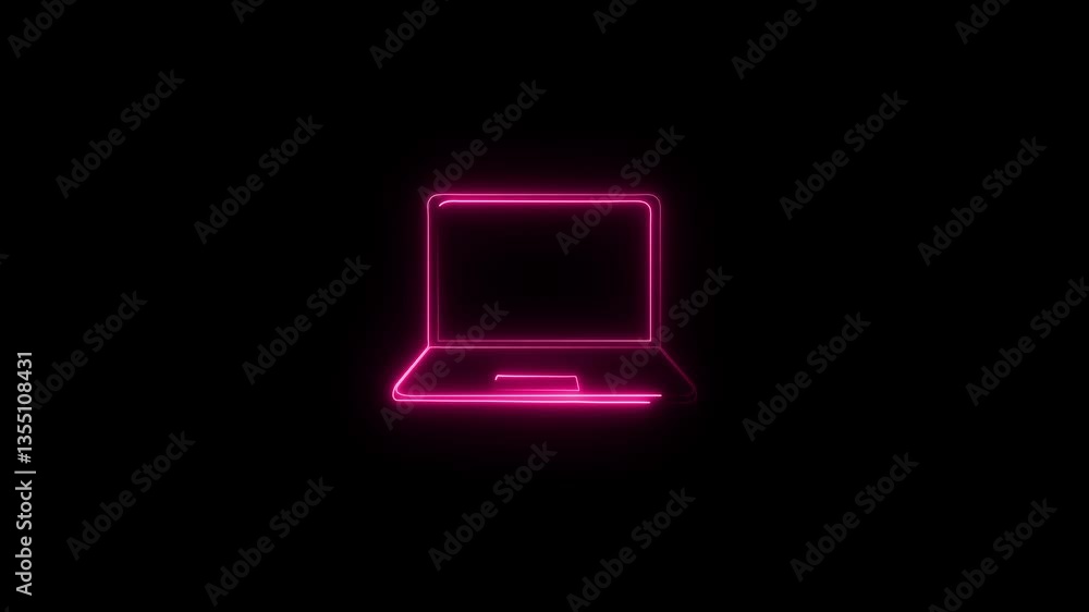 Poster neon laptop line icon. glowing neon line computer network icon glowing logotype animation.