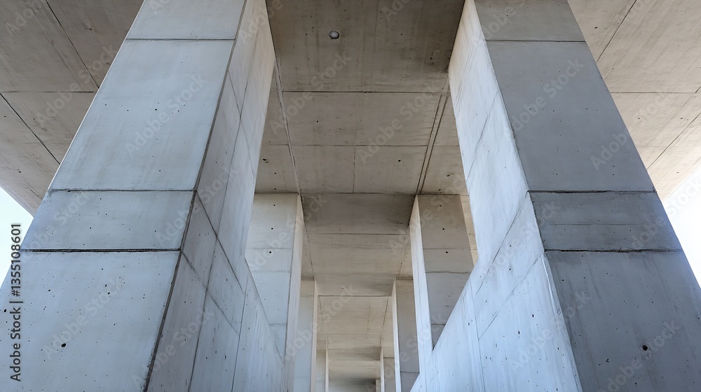 Poster abstract architectural design with concrete pillars from a unique perspective : generative ai