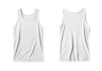Blank white tank top, front and back views.  Features a simple, sleeveless design.  Lightweight and breathable