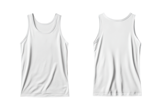 Blank white tank top, front and back views.  Features a simple, sleeveless design.  Lightweight and breathable