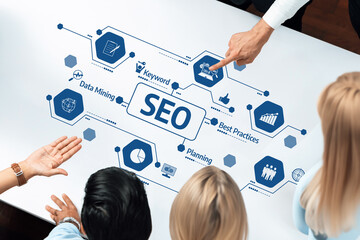 Teams engage in a vibrant discussion about SEO strategies, highlighting keyword research, best...