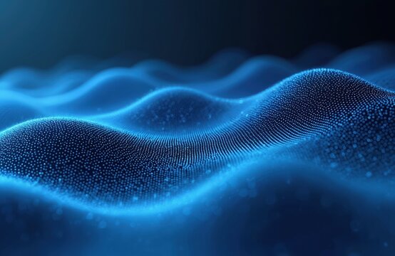 Abstract digital wave form on low polygonal blue background for cyberspace design. Futuristic digital data flow. Tech, science and artificial intelligence concepts, modern design for business.