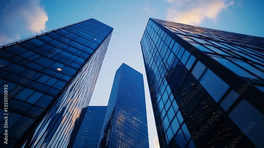 Poster impressive skyscrapers towering against a beautiful sky showcasing modern architecture in an urban e