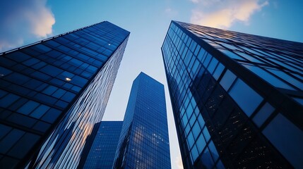 Fototapeta premium Impressive skyscrapers towering against a beautiful sky showcasing modern architecture in an urban environment : Generative AI