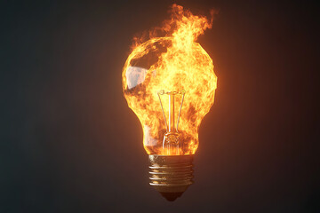 A glowing light bulb engulfed in vibrant flames, symbolizing creativity and innovation