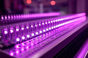 Rows of LED lights in vibrant purple