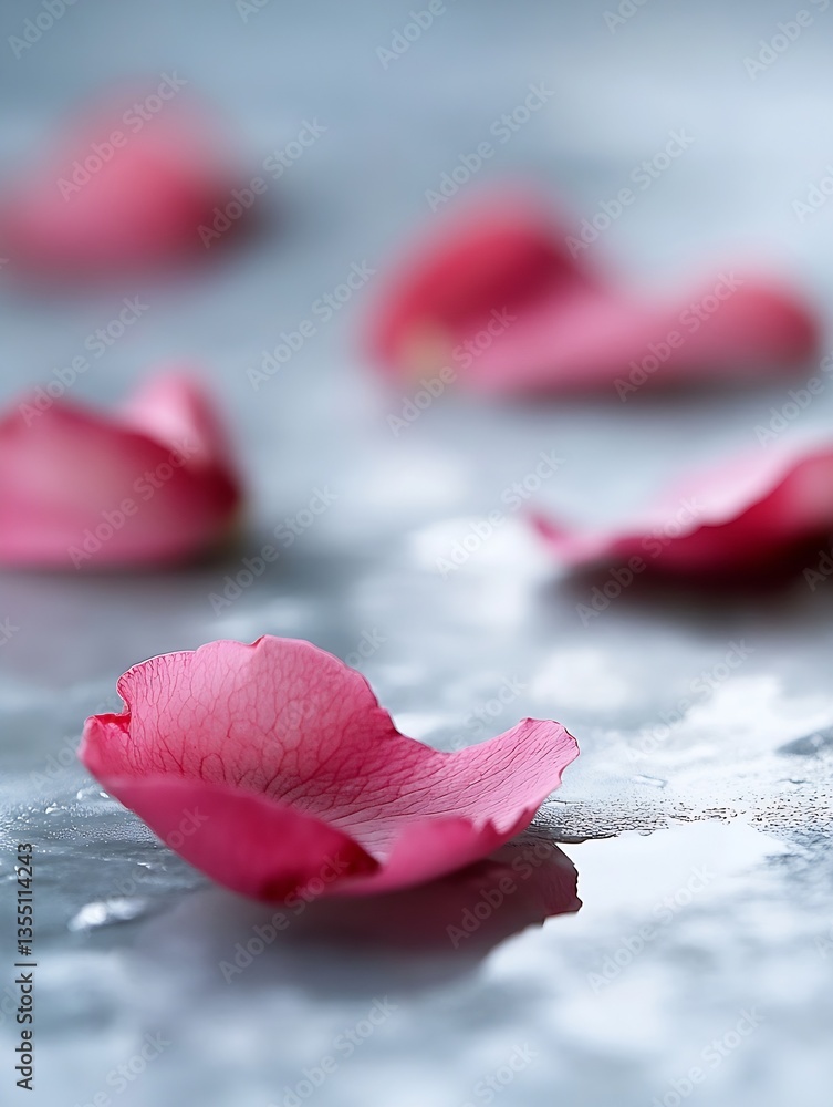 Aufkleber delicate pink rose petals softly scattered on a reflective surface creating a serene and romantic at