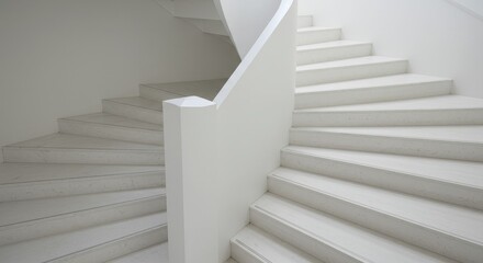 Modern White Marble Staircase Design - Elegant, minimalist, clean, ascension, architectural. Symbolizing progress, growth, ambition, achievement, and sophistication