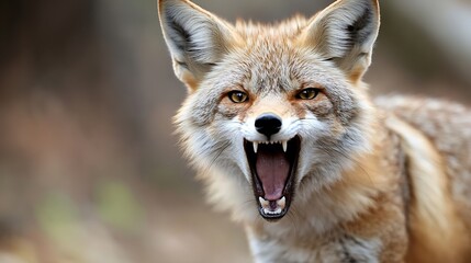 Fototapeta premium Furious Coyote Howling with Emphasis on Sharp Teeth and Powerful Gaze : Generative AI