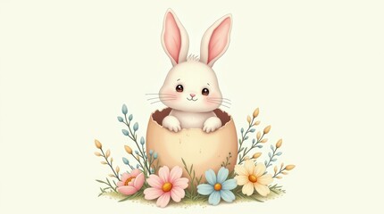 Obraz premium Cute Easter Bunny in a Decorated Egg